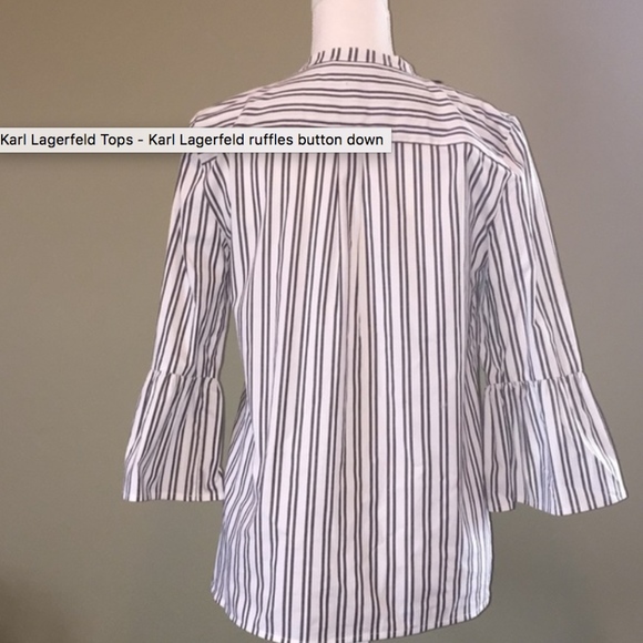 Karl Lagerfield ruffled blouse stripped button - Picture 4 of 5